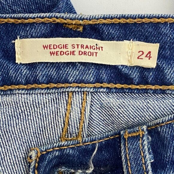 Levi's Wedgie Straight Premium Denim High Rise Cropped Raw Hem Jeans - Picture 5 of 16